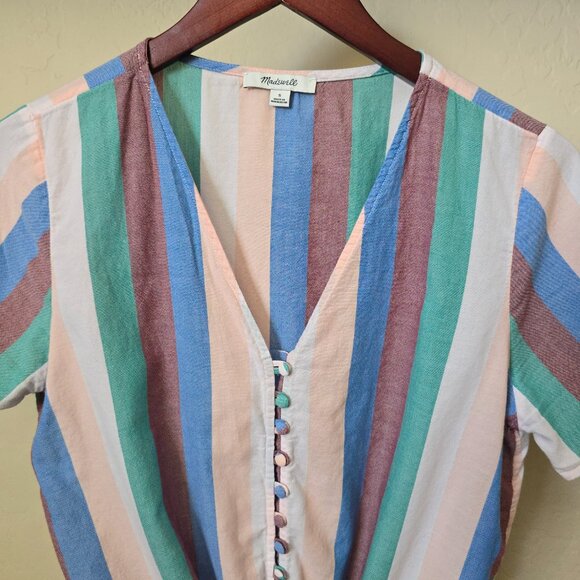 Madewell Novel Tie-Front Button Top in Flagstaff Stripe - Picture 5 of 13